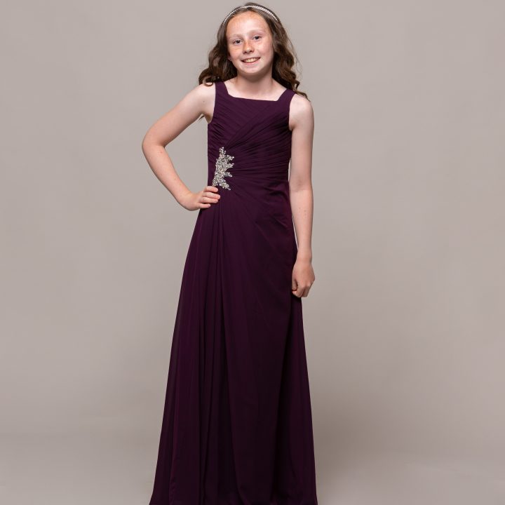 Embellished junior bridesmaid dress in plum Elite Bridal