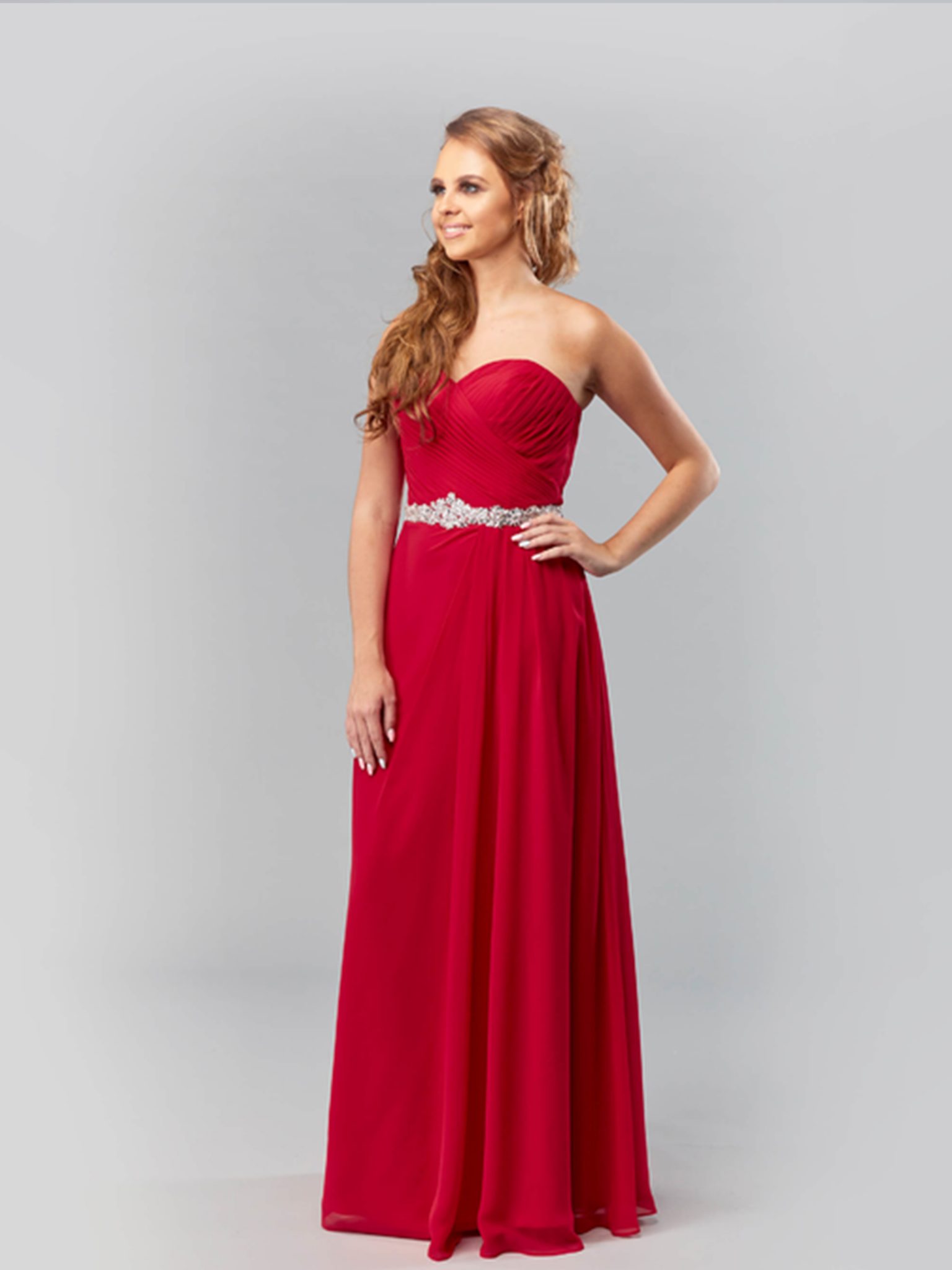 Sleeveless Bridesmaid Gown with Ruffles Red main image 1
